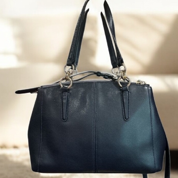 Coach Pebbled NAVY Leather Tote With Crossbody Strap - Picture 2 of 9